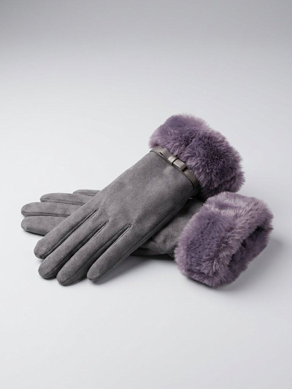 Franchetti Bond Faux Fur Trim Gloves Gray Winter Gloves NWT Elegant Cold Weather